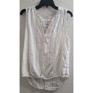 C & C California 100% Linen Ivory Striped Sleeveless Button-Up Top Sz L